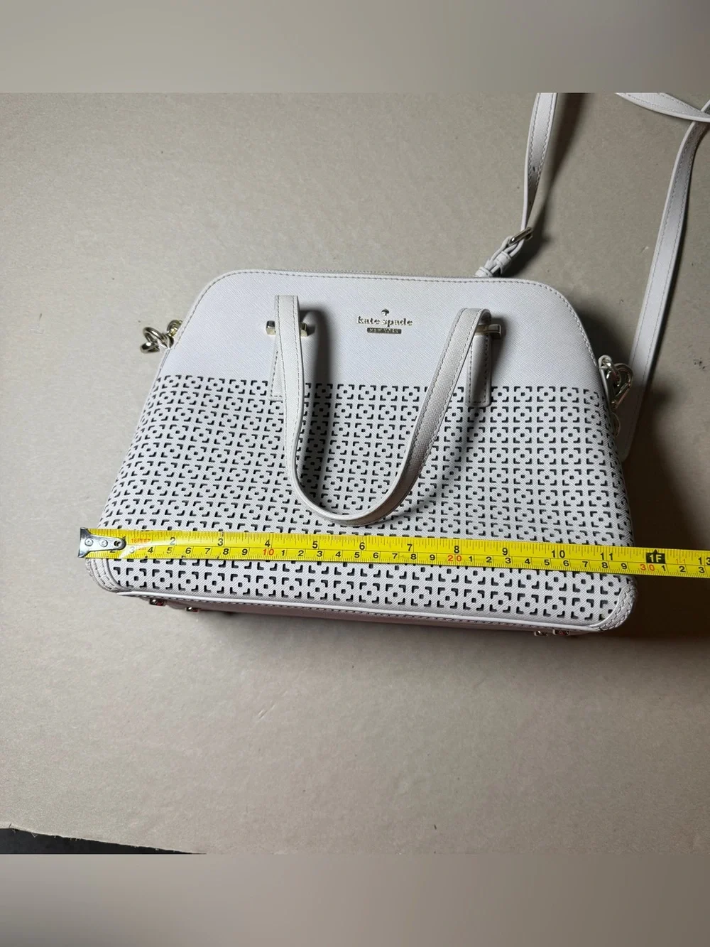 Kate spade cedar street maise perforated purse handbag womens classic beige
